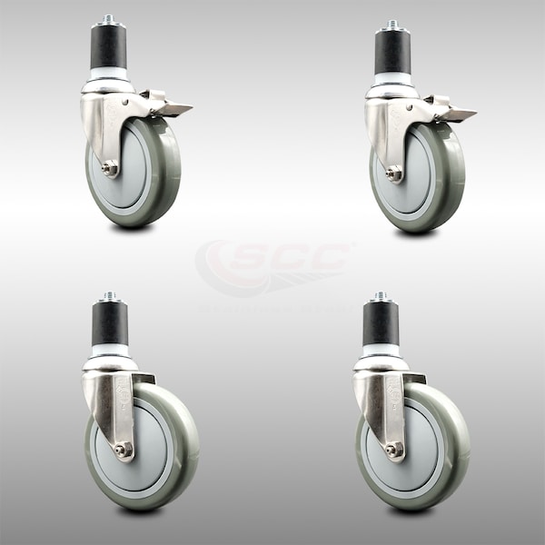 Service Caster 5 Inch 316SS Gray Poly Swivel 1-7/8 Inch Expanding Stem Caster Lock Brake, 2PK SCC-SS316TTLEX20S514-PPUB-2-S-2-178 - main
